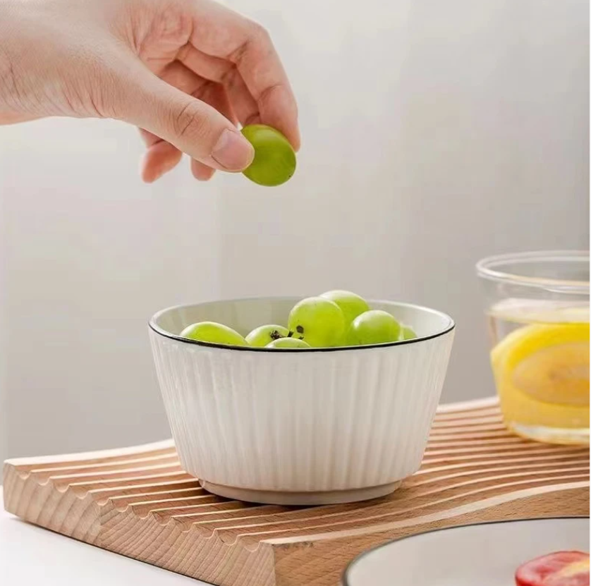 家用饭碗4.5英寸白色竖纹碗4个有问题咨询客服