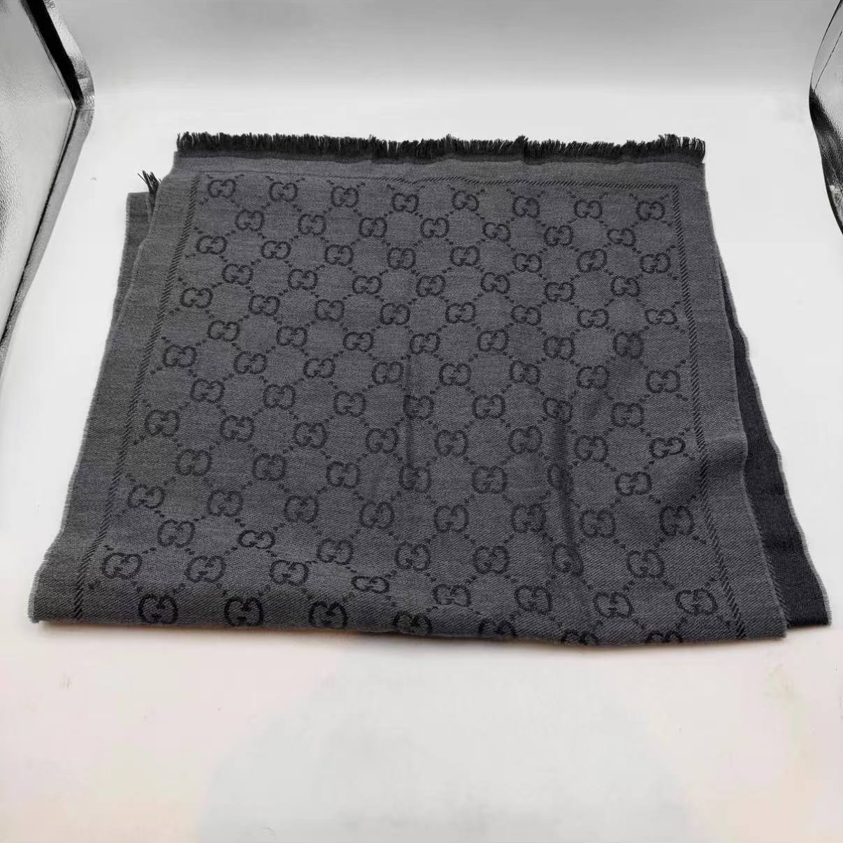 99新 GUCCI/古驰 蔚蓝中古/黑色双G 羊毛围巾