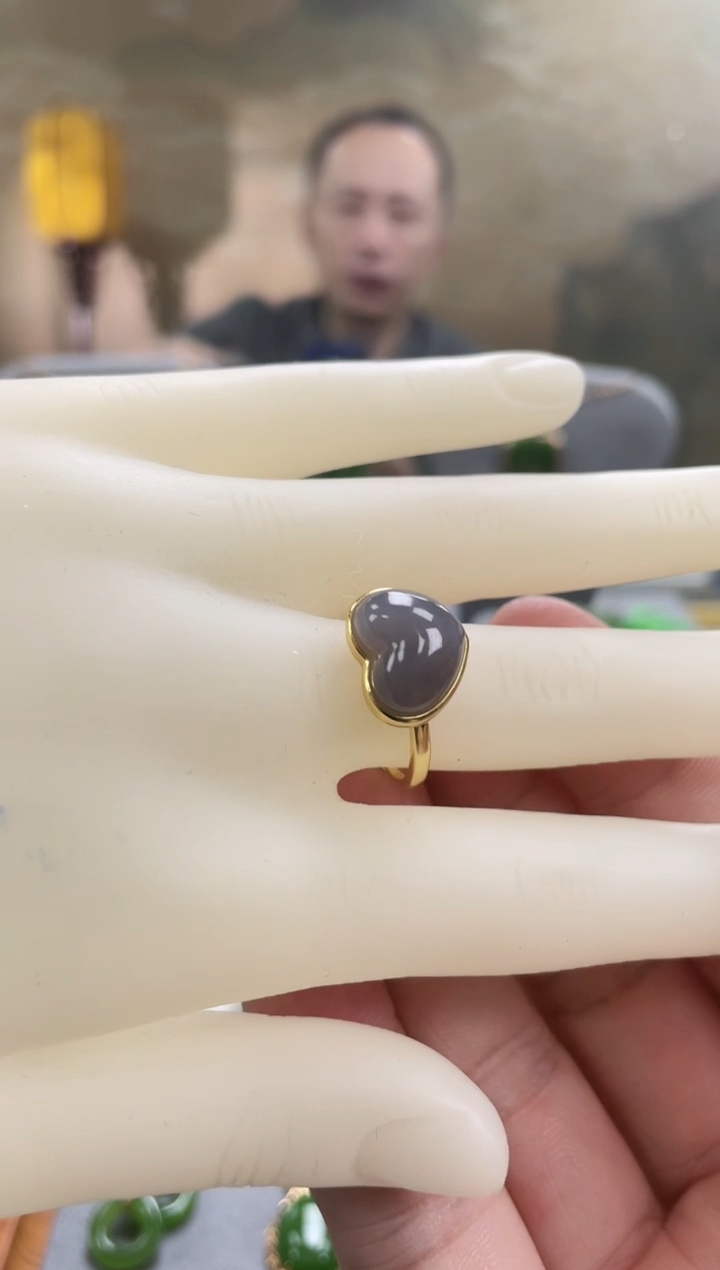 银S925镀金镶嵌戒指和田玉银S925镀金镶嵌 戒指 和田玉
