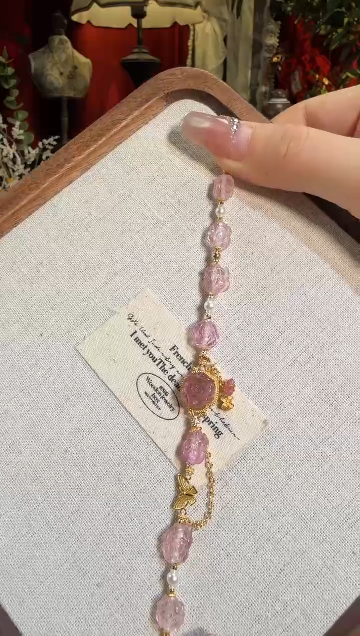 【闪购商品】碧玺手链18K金镶嵌全净全粉花花