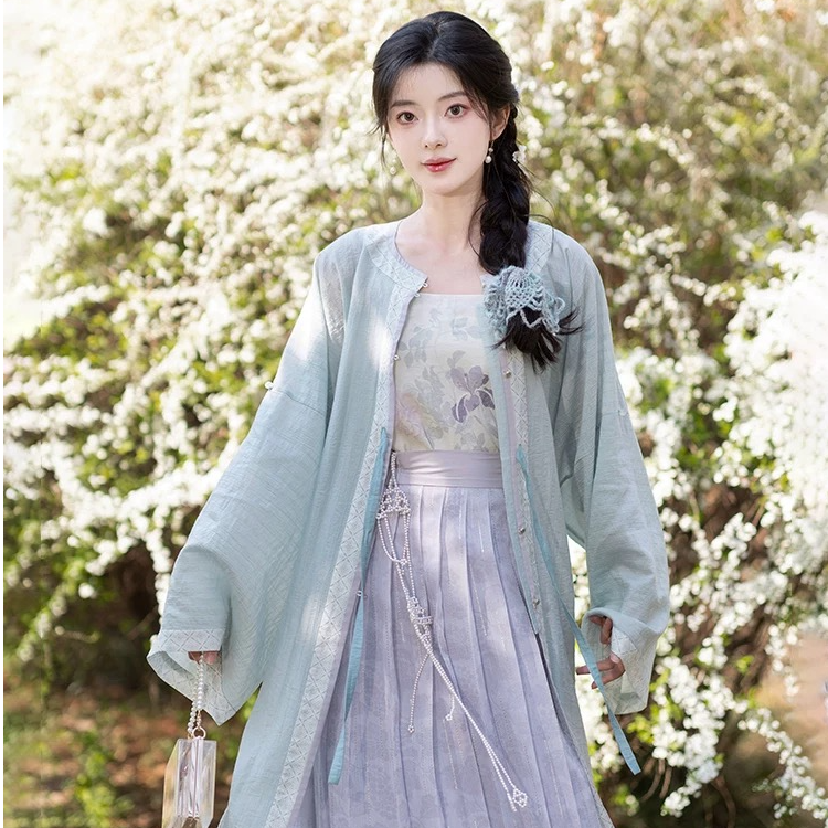 池夏【立夏:薄荷葡萄】明制万历长衫吊带织银褶裙原创汉服 夏
