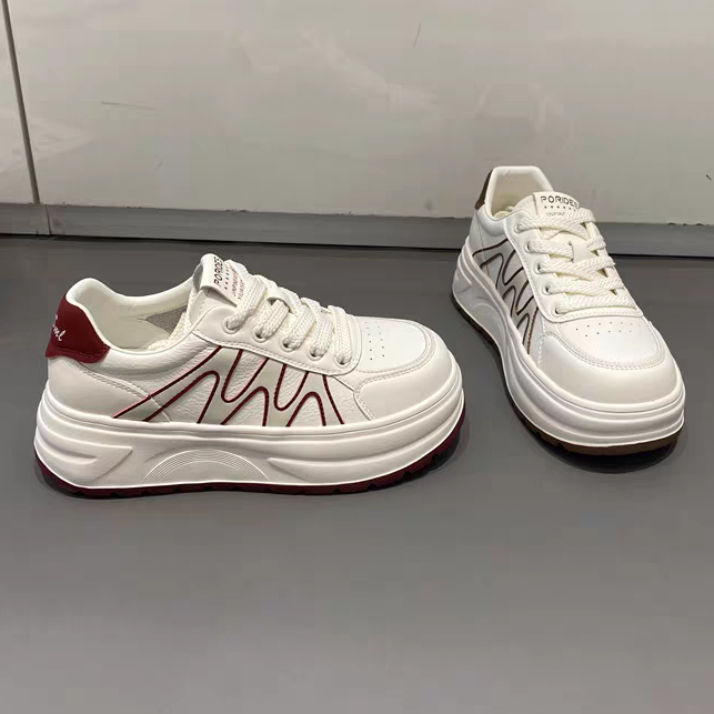 新款真皮小白鞋6072白红