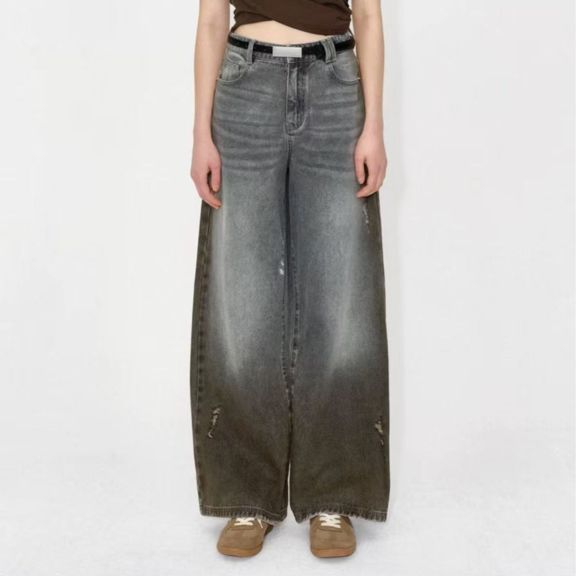 【ZS推荐】AVVENN咖色破洞牛仔长裤显瘦高腰时尚AM31302525