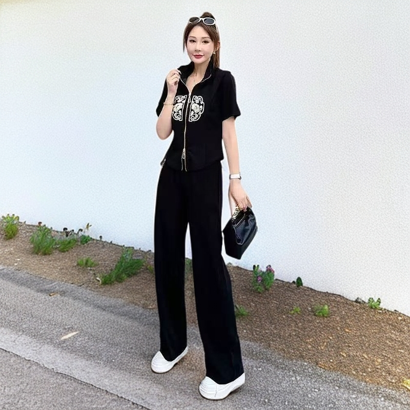 3633#藏【木兮兮专属】2025年夏季新款气质显瘦时尚刺绣百搭套装女