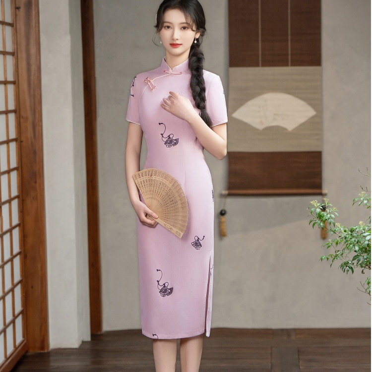【粉欣】夏季修身改良时尚中款旗袍