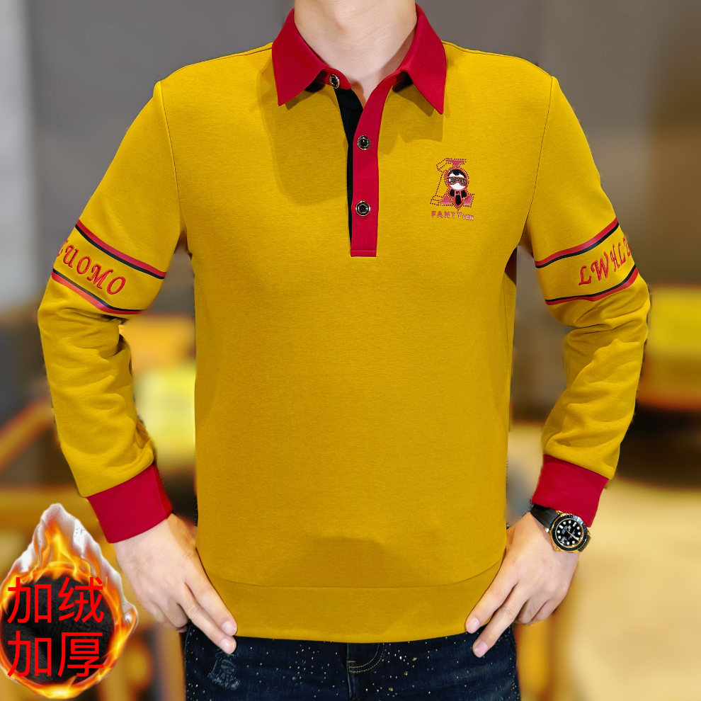 2025秋冬新款小佛爷男士时尚百搭撞色拼接翻领长袖加绒加厚卫衣