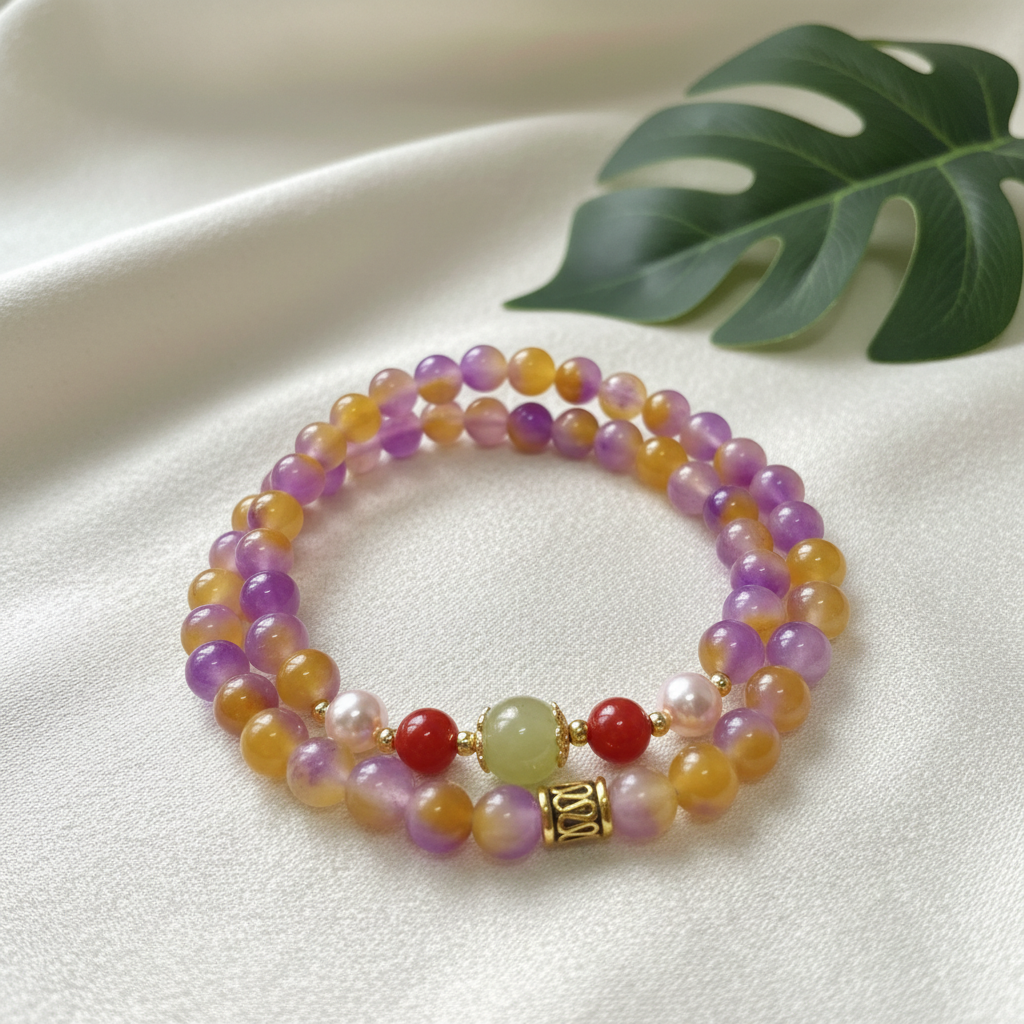 [大胖优选]1672设计师款6m孔雀玛瑙双圈简约多样性发其一不带礼盒