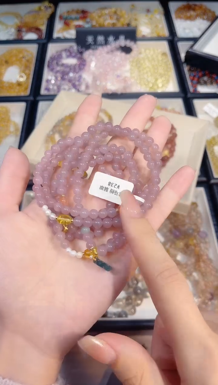 未镶嵌手串水晶三圈紫马粉