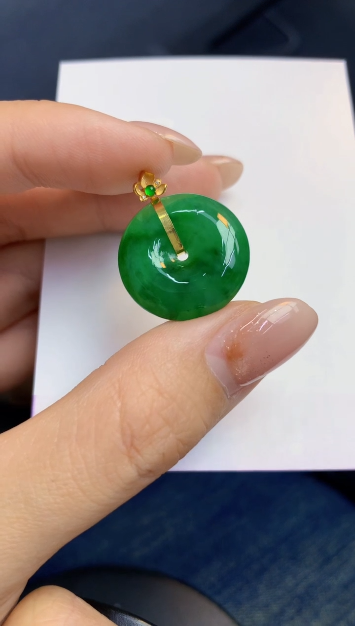 颈饰18K金镶嵌翡翠天然A货缅甸翡翠百元以上9元证书费自理