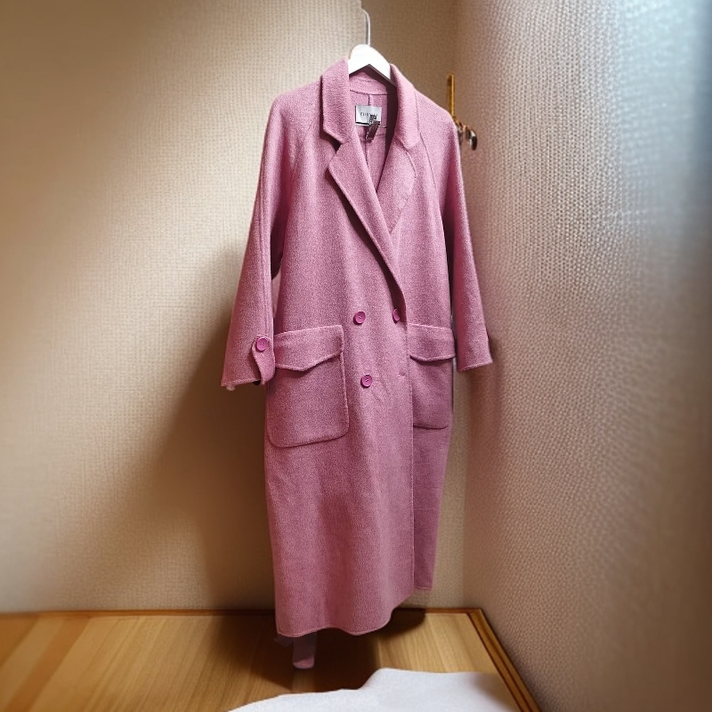 毛呢外套中长款休闲风百搭直下摆气质落肩袖外套呢大衣长款