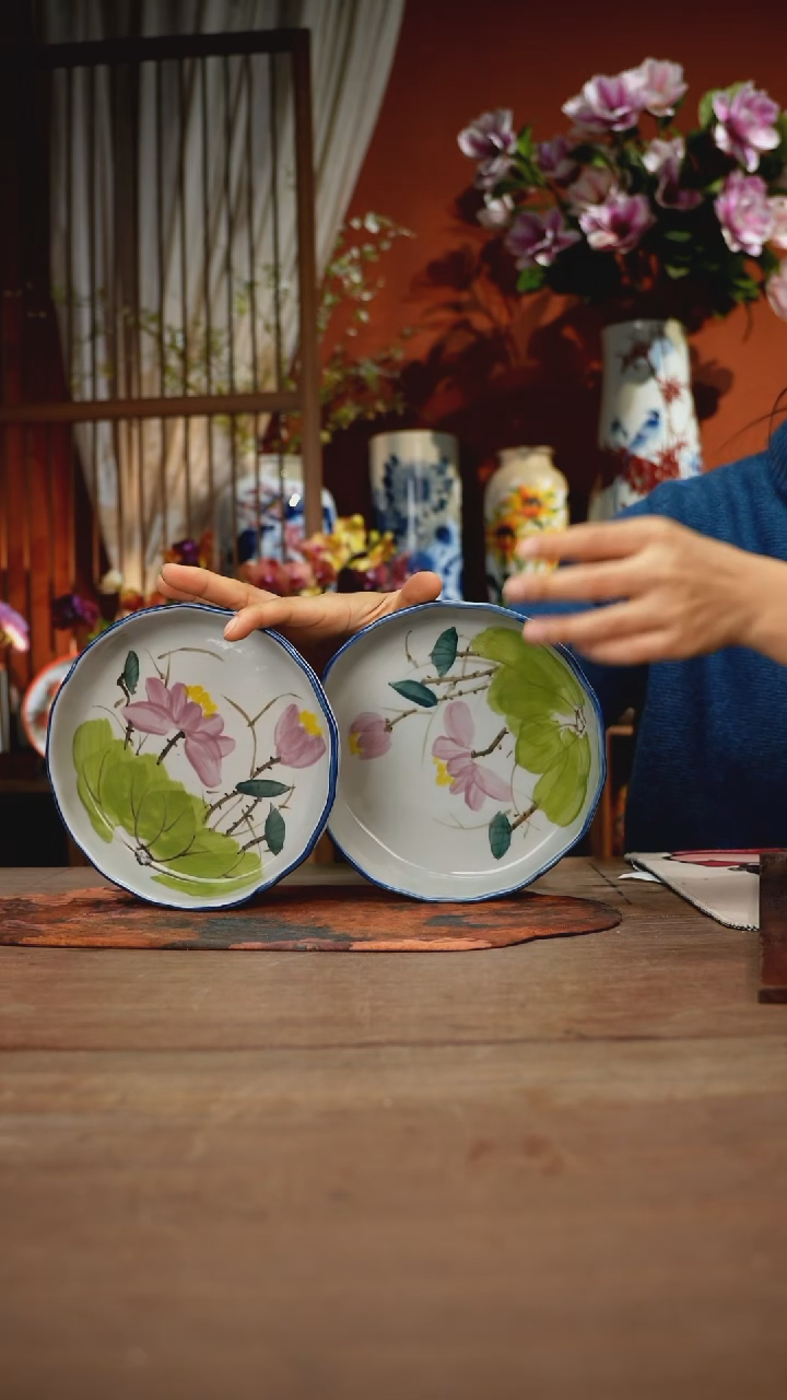 当代高温釉下彩手绘陶瓷餐具