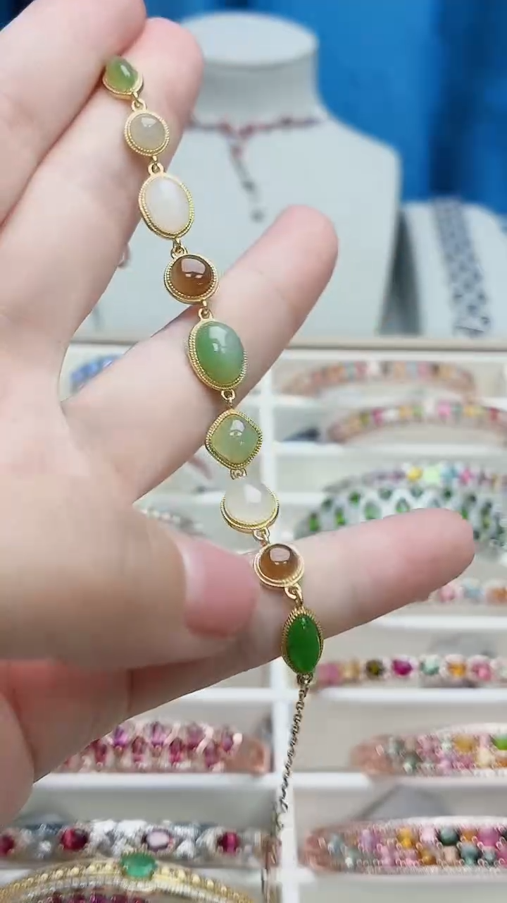 银S925镶嵌手链和田玉186ZB1107产品一个