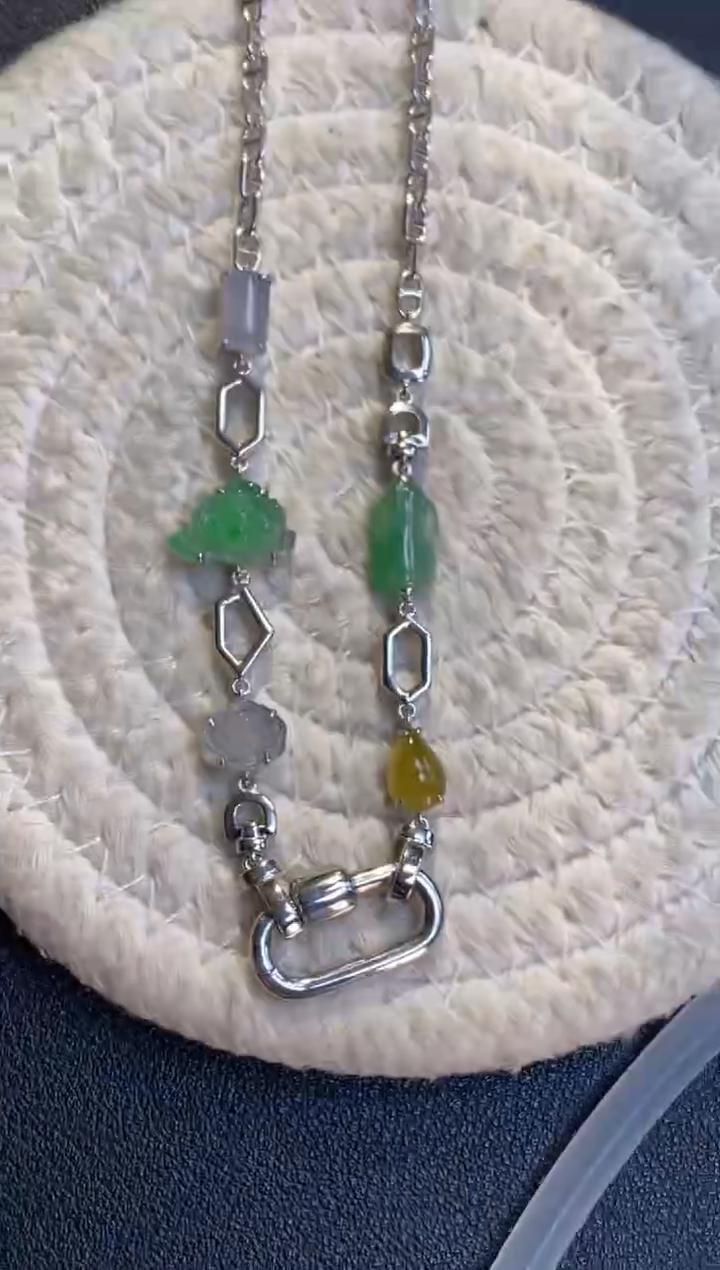 颈饰银S925镶嵌翡翠净货19325