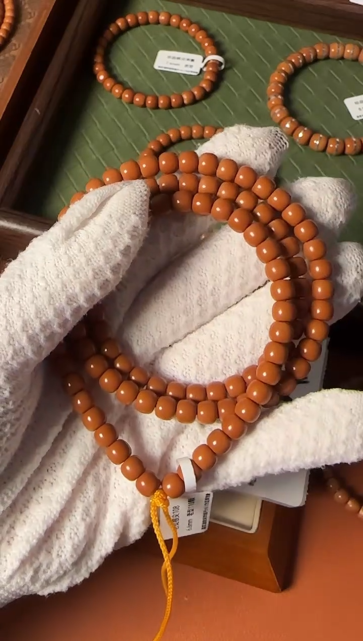 手串橄榄核【168核尖】6.6mm老挝核尖老型108三花面无白 树王老料