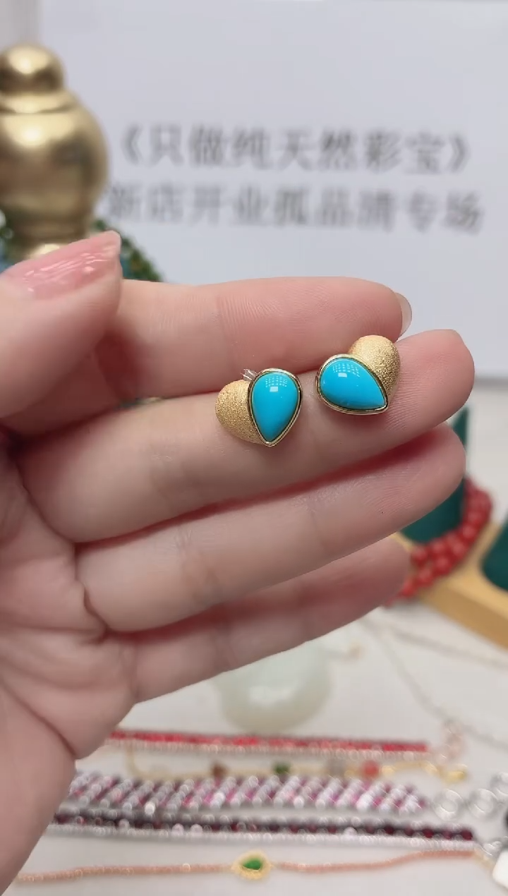 银S925镶嵌绿松石耳饰166BJ0103产品一个（多样性）