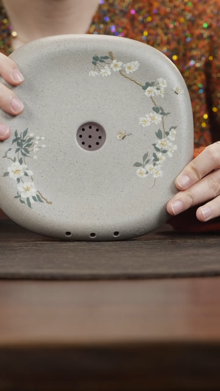 【闪购商品】紫砂茶叶罐混方镂空壶承定窑白泥绘花