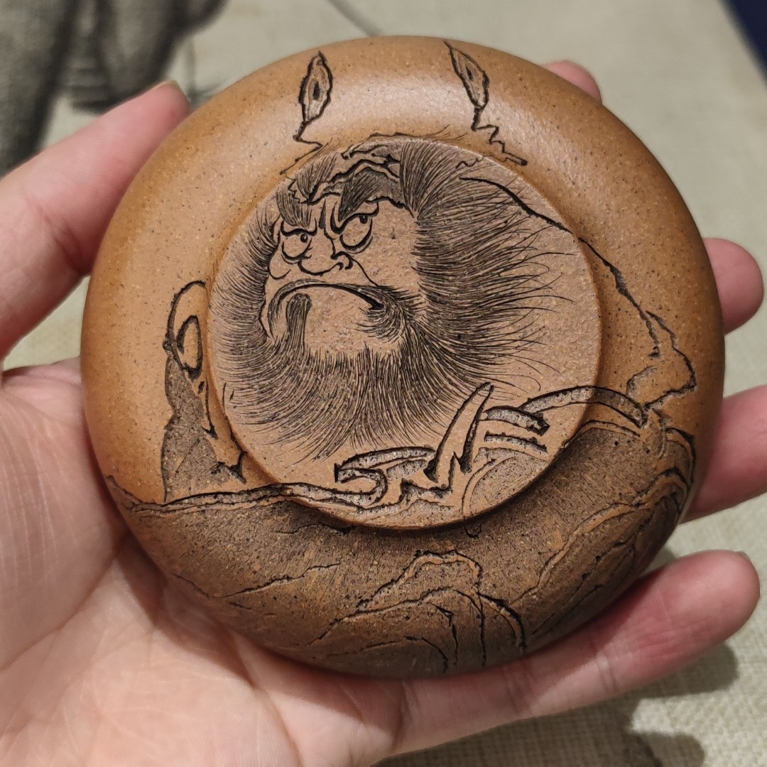 《有福》钟馗刻绘高档全手工段泥人物宜兴紫砂主人杯茶杯品茗杯茶碗