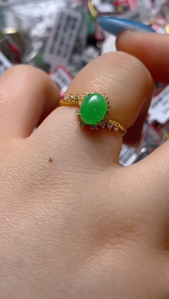 银S925镶嵌戒指翡翠百内无证书