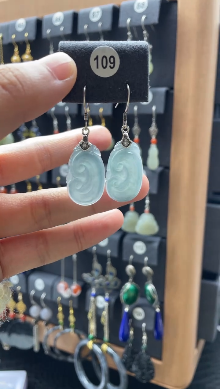 【闪购商品】翡翠耳饰银S925镶嵌0109