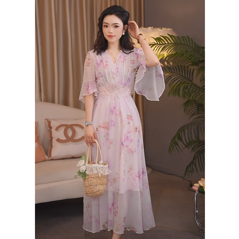 苏陌温柔度假风气质连衣裙夏季显瘦中长款仙女裙洋气裙子碎花裙子