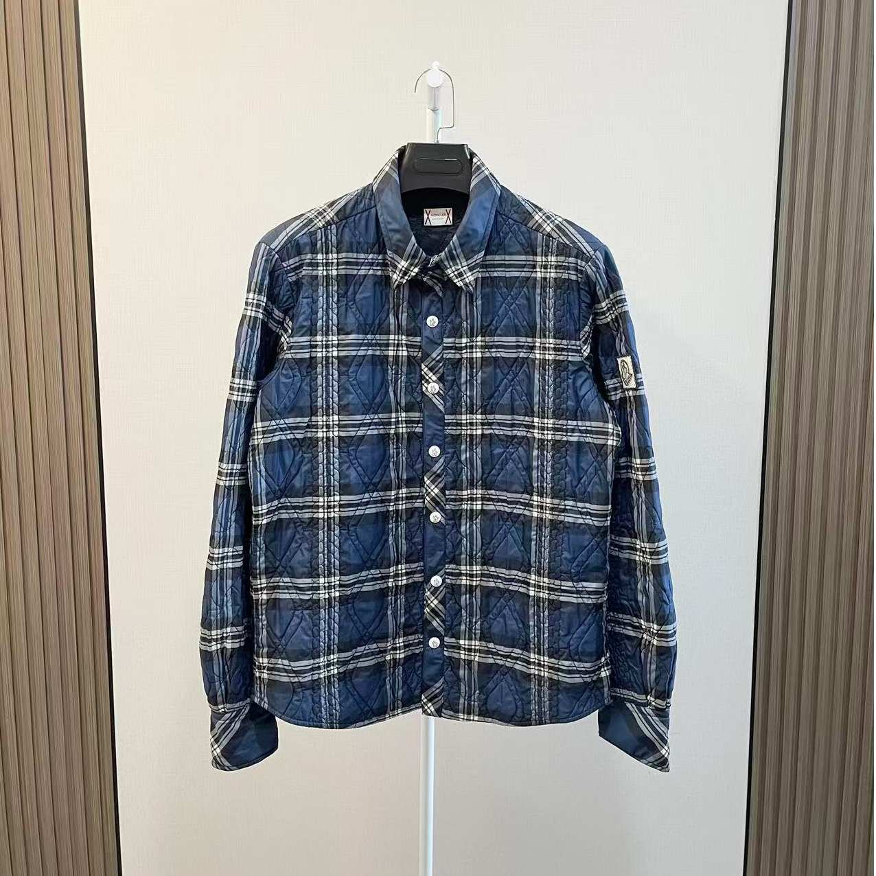 99新 MONCLER /蒙口/男士蓝色格纹薄款棉服外套夹克/尺码3