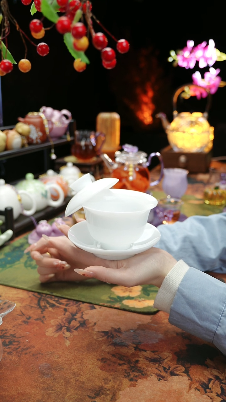 【闪购商品】冰种玉瓷三才盖碗（无礼盒）