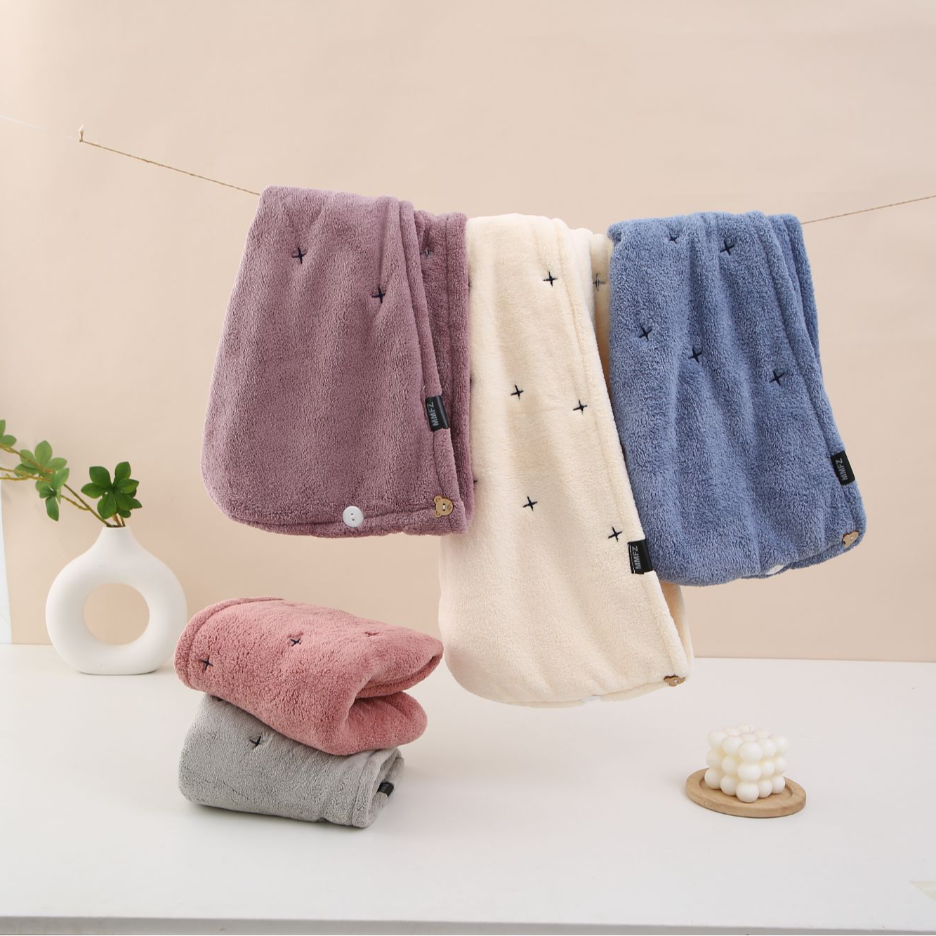 网红加厚双层珊瑚绒女士成人干发帽刺绣包头吸水速干家用