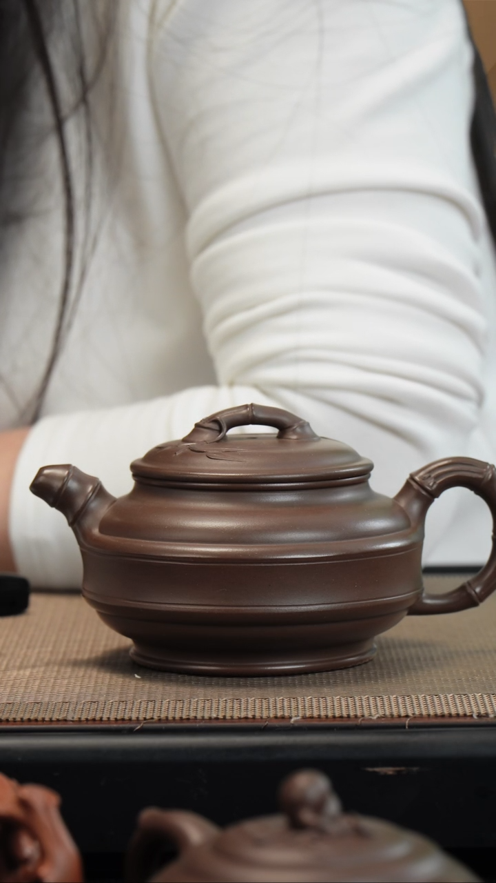 【闪购商品】紫砂茶壶老紫泥双线竹鼓