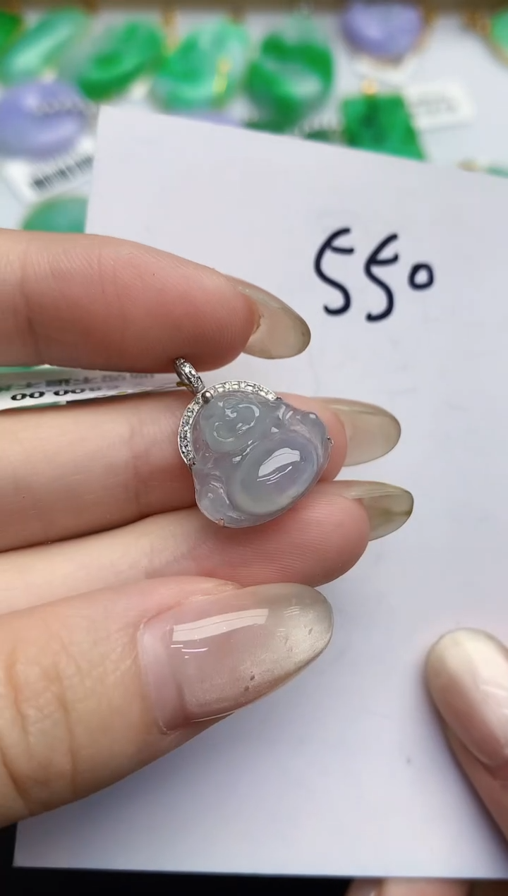 翡翠18K金镶嵌颈饰缅甸天然翡翠A货