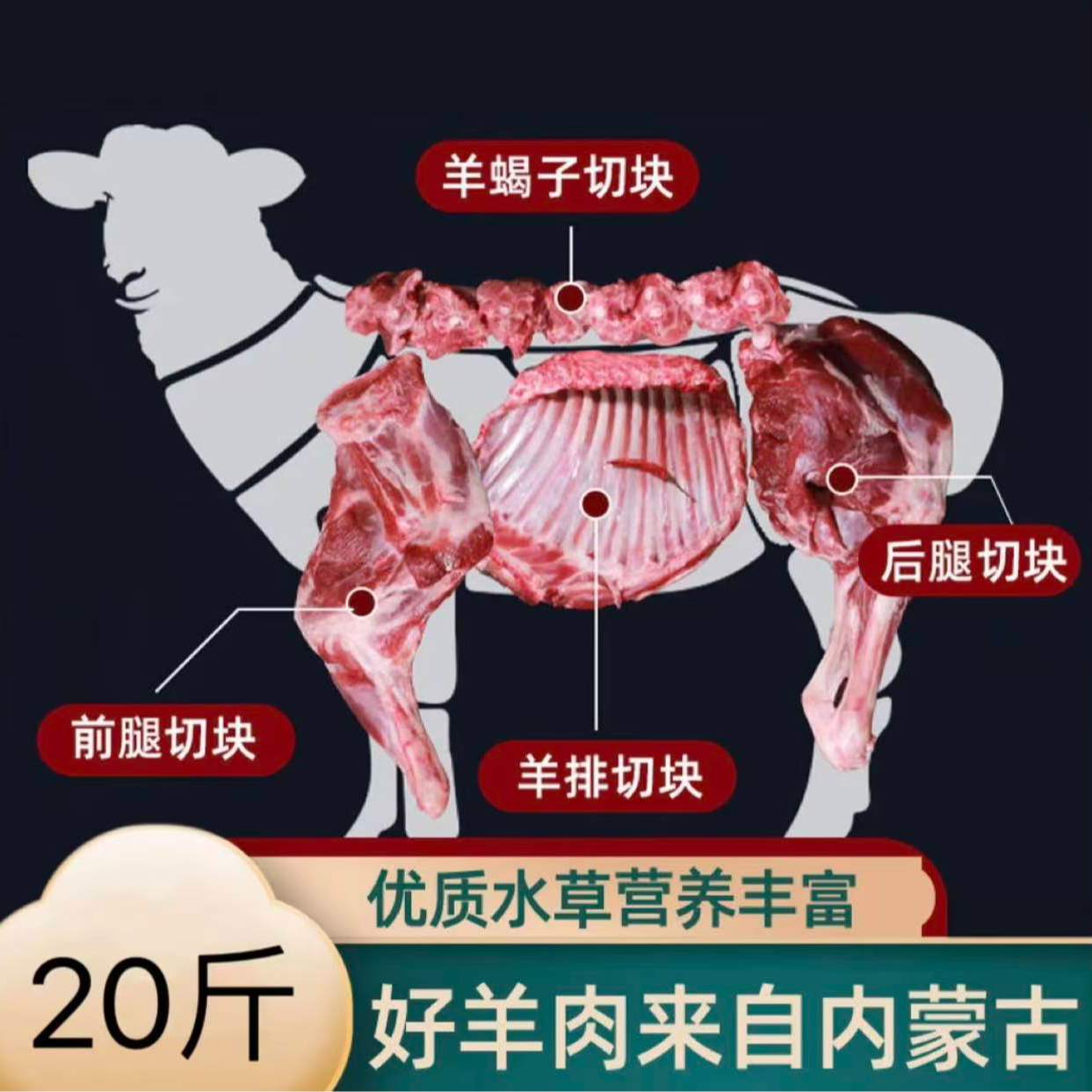【整羊20斤】苏尼特右旗整扇48%腿排散养小羔羊顺丰空运