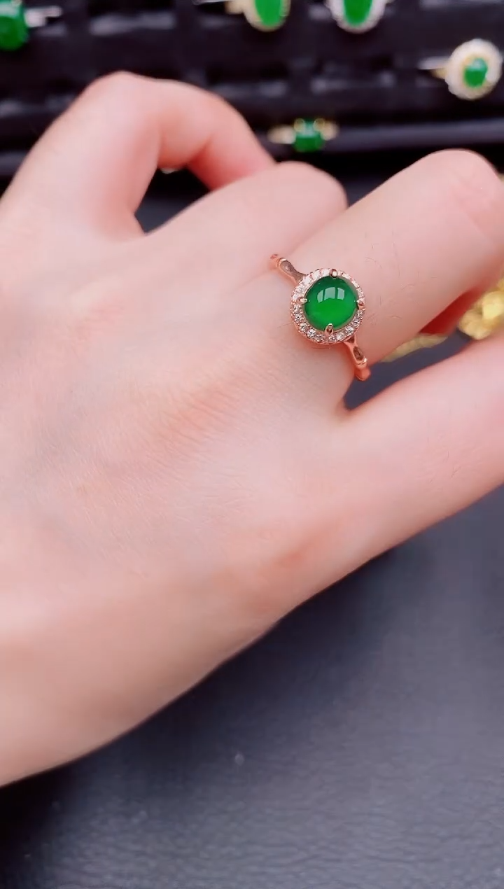 【闪购商品】翡翠戒指银S925镶嵌天然a货翡翠194