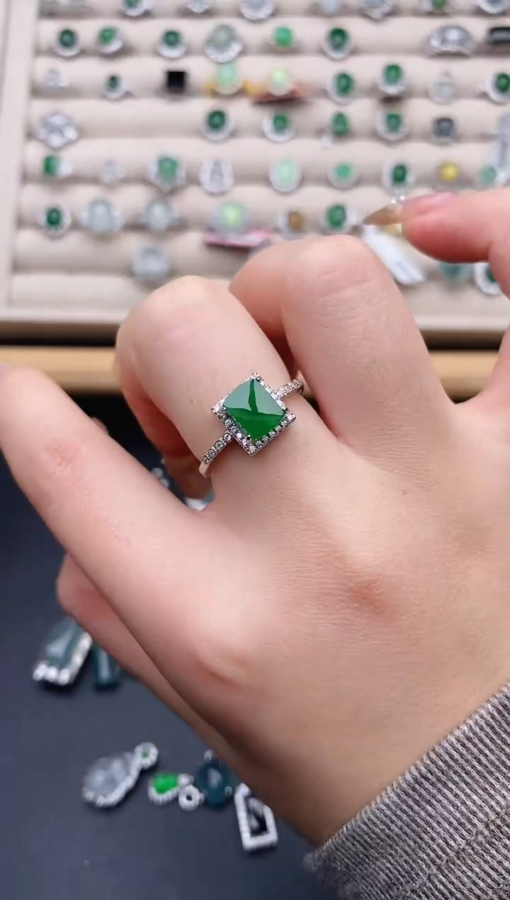 银S925镶嵌戒指翡翠0