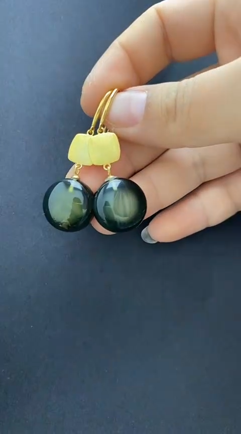 【闪购商品】琥珀裸石银S925镶嵌琥珀耳坠