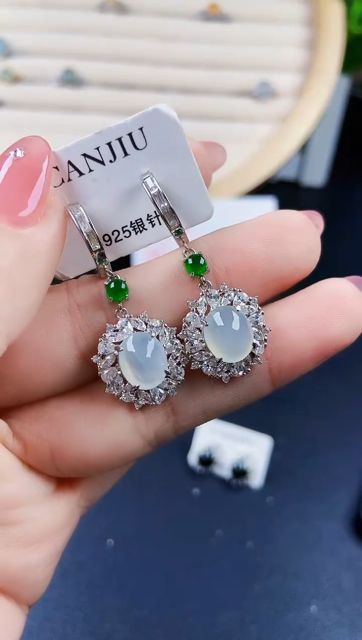 【闪购商品】翡翠耳饰银S925镶嵌12012012010
