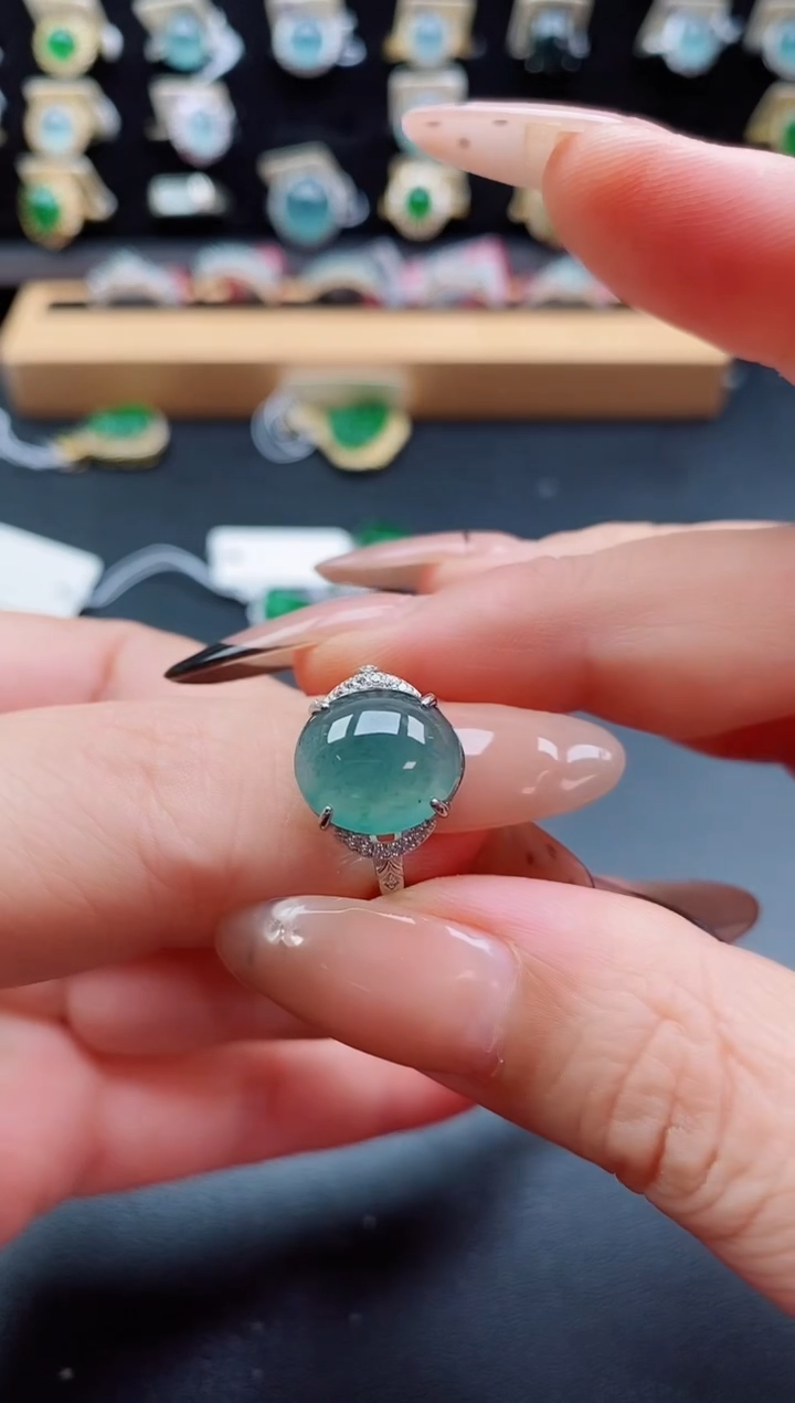 银S925镶嵌戒指翡翠1