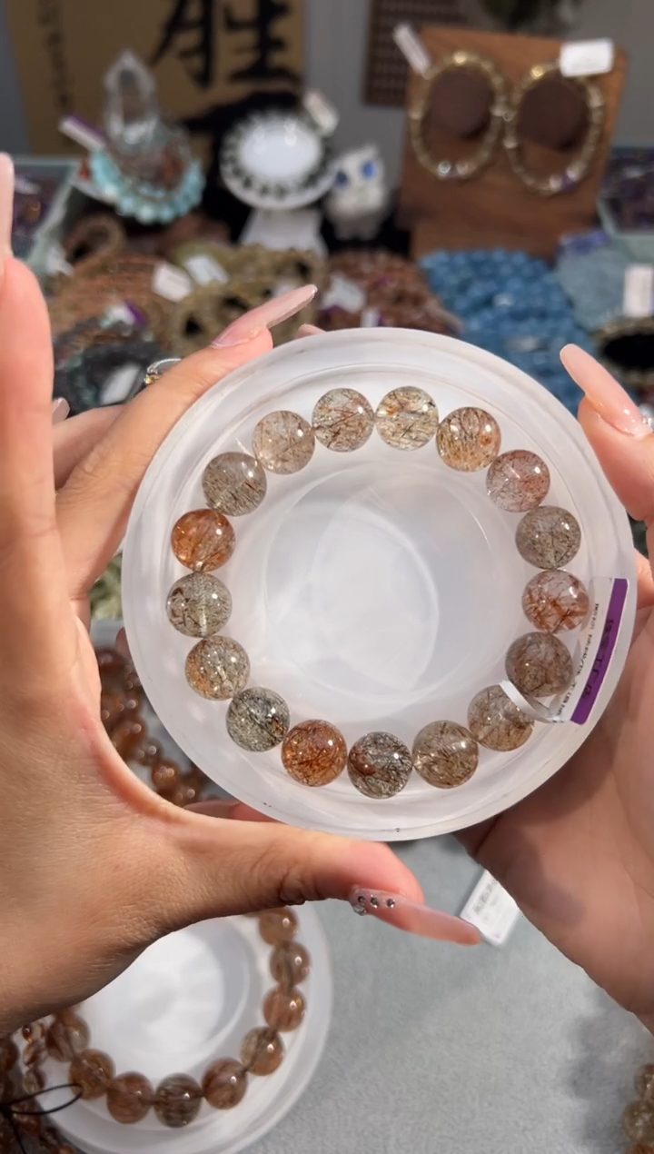 水晶手串未镶嵌黑金超七手串12+