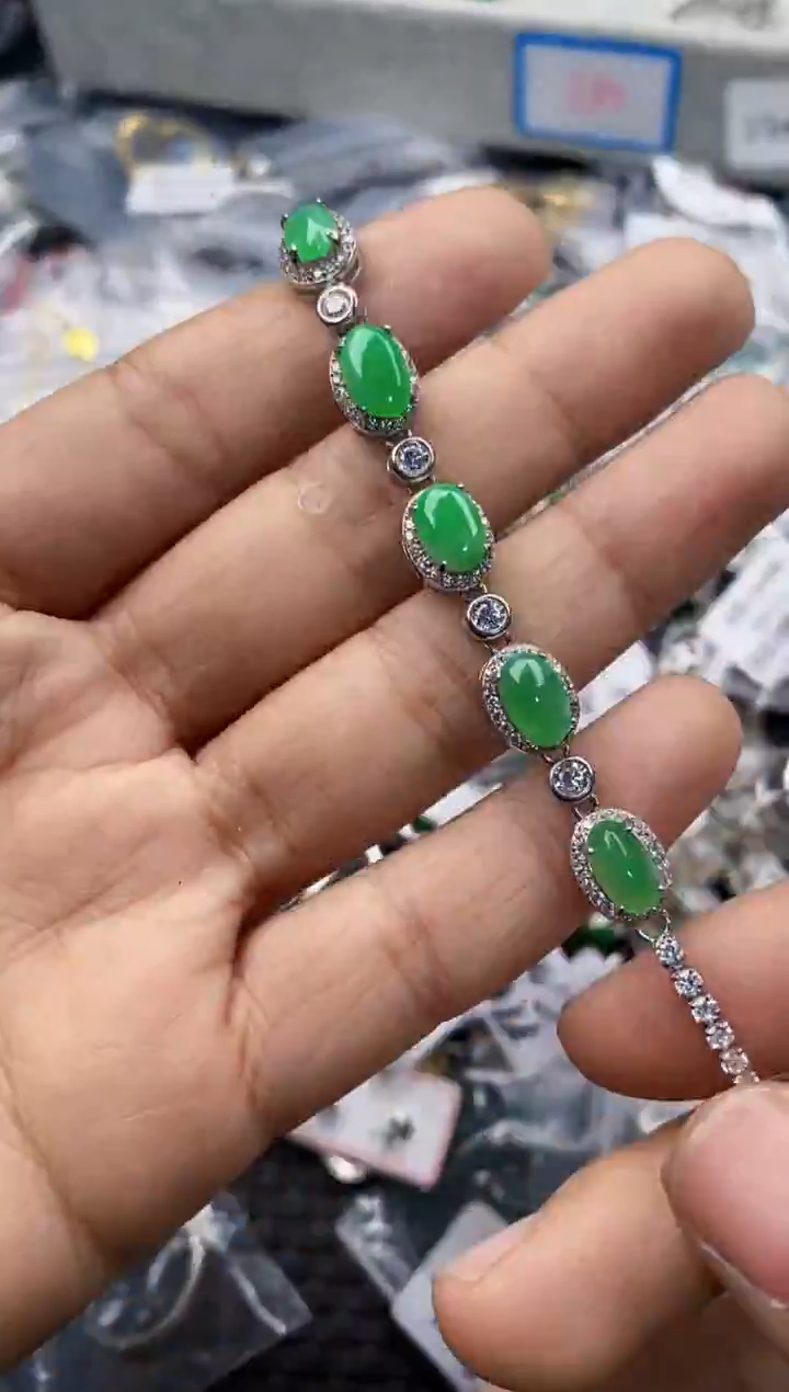 银S925镶嵌戒指翡翠666     9