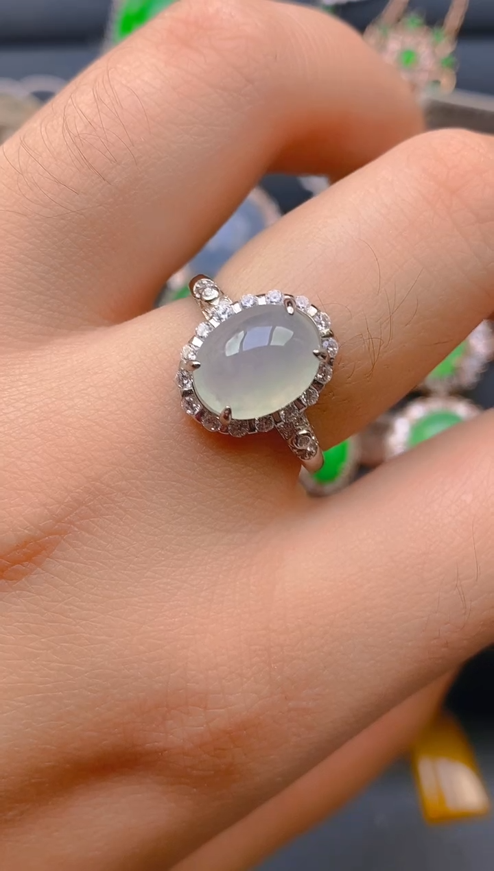 【闪购商品】翡翠戒指银S925镶嵌天然A货翡翠1