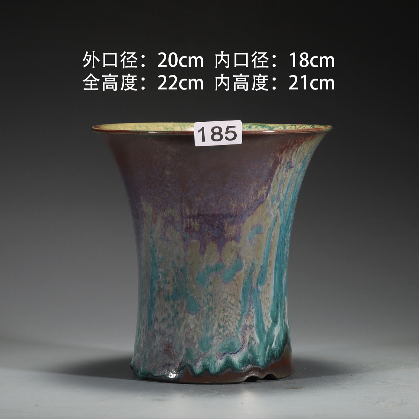 纯手工原矿高温青绿釉束腰花盆兰花花盆陶瓷花盆
