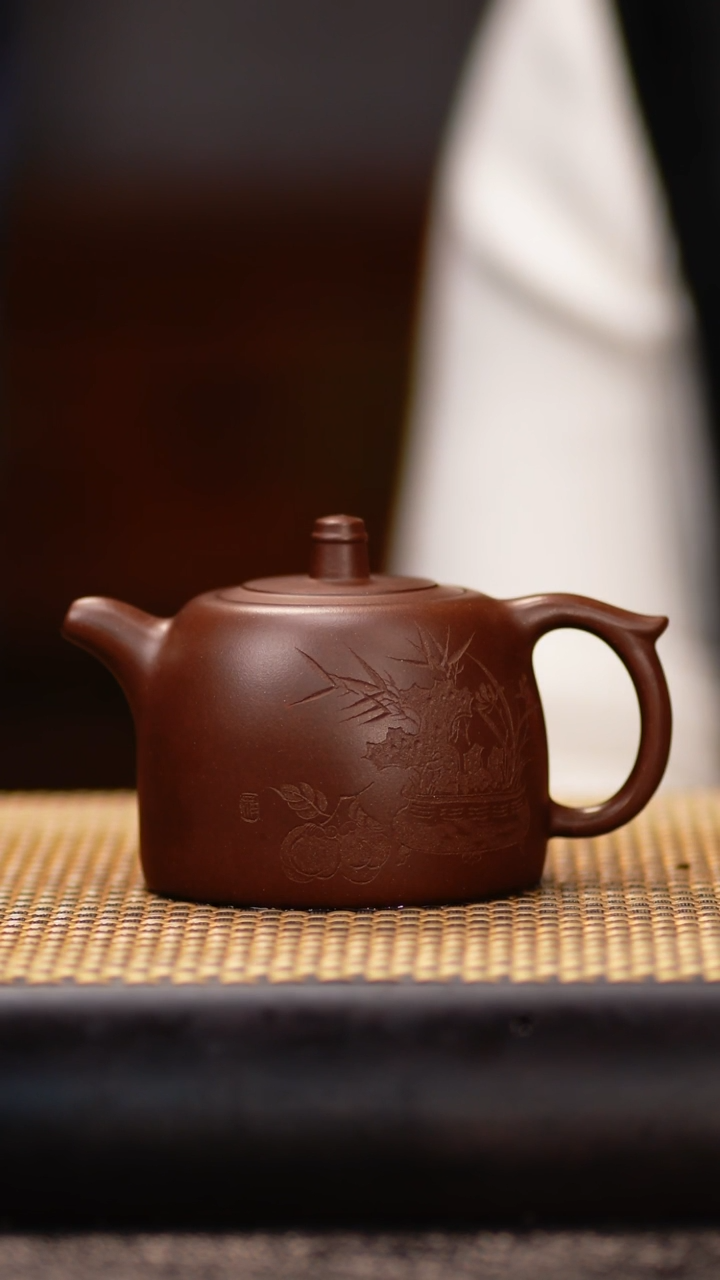 YPZQ76老紫泥 井栏（刻清供小景）