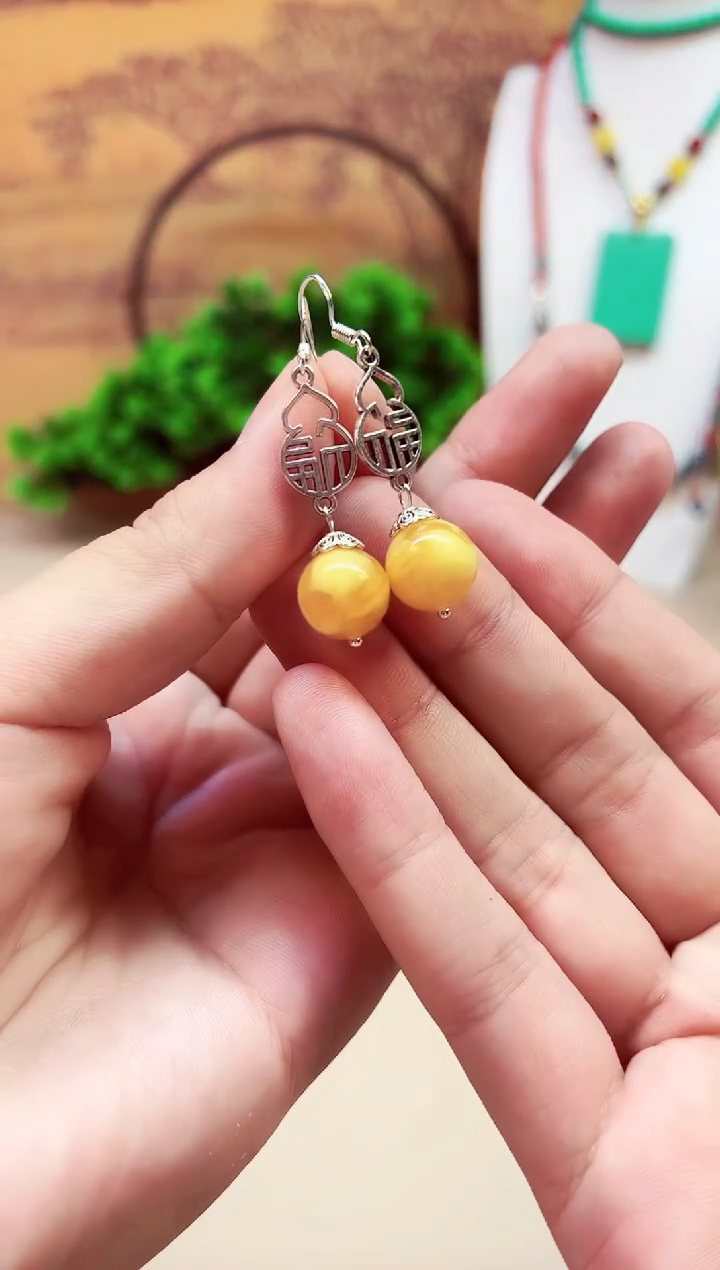 银S925镶嵌蜜蜡耳饰E57