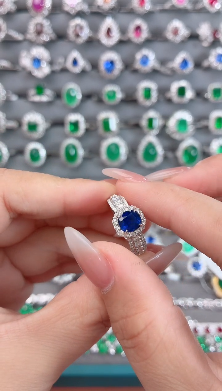 18K戒指蓝宝石18K金镶嵌淇*-