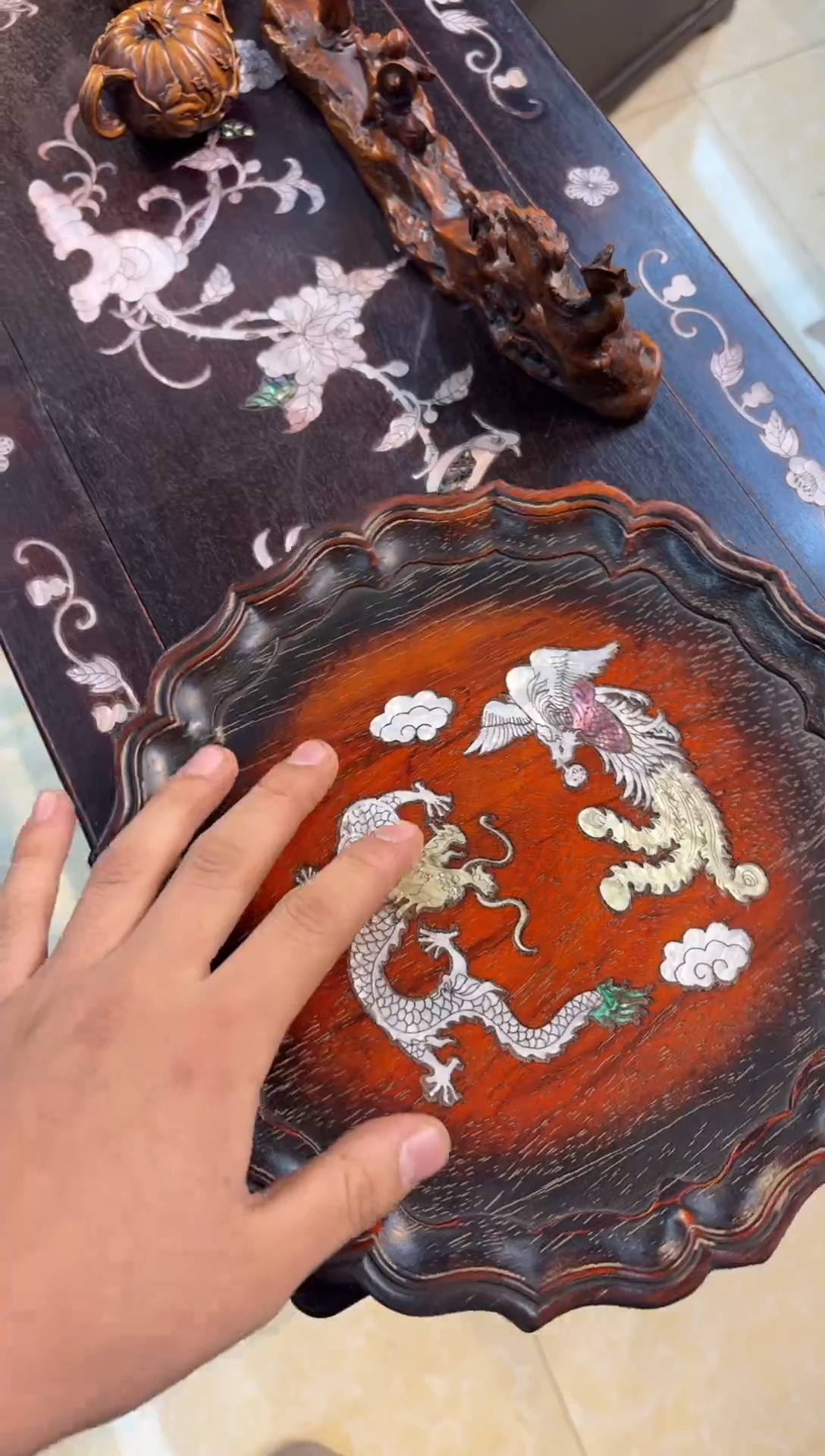 小叶紫檀圆型茶盘