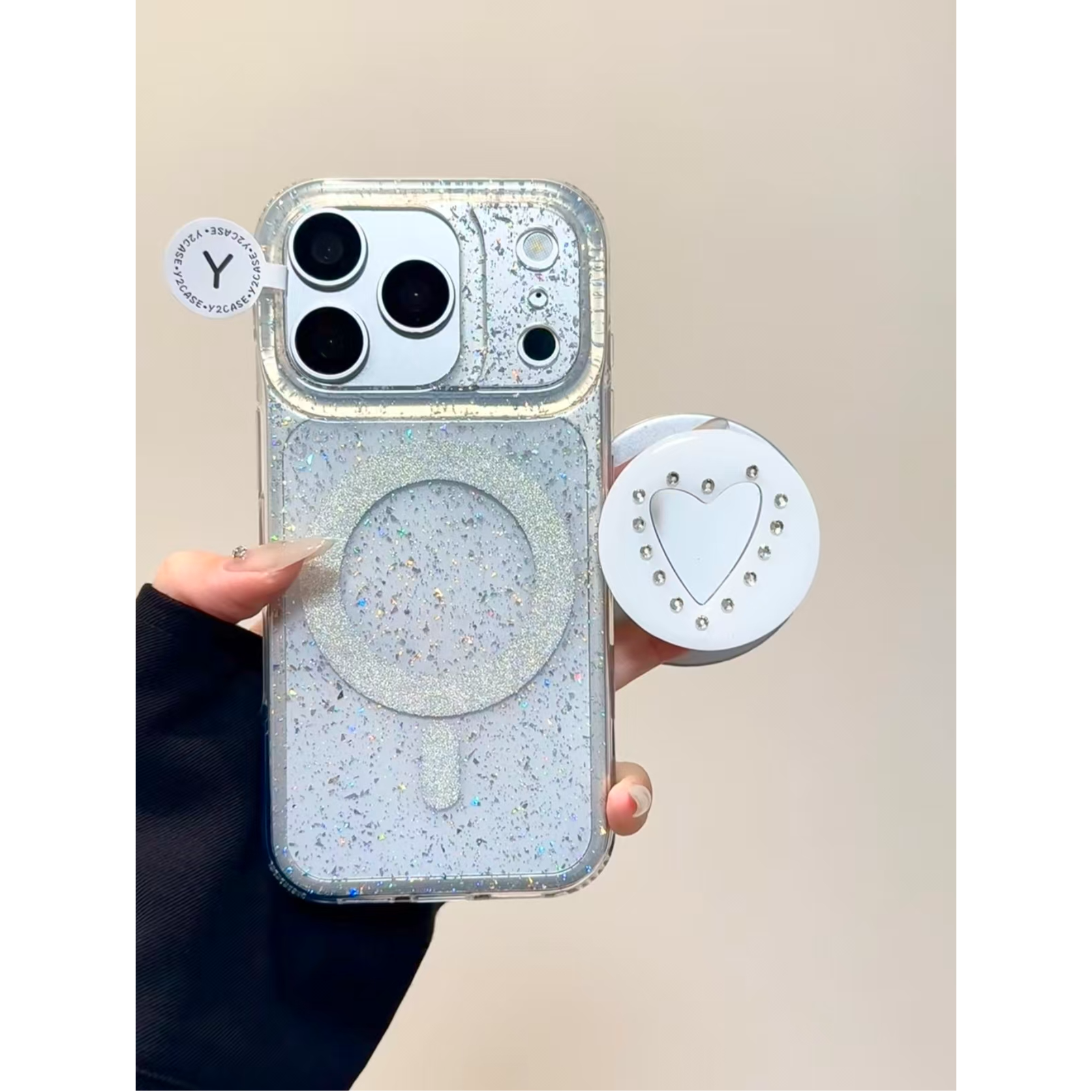 鎏金闪粉透底水钻镜面磁吸手机壳适用iPhone17promax包相机键ins