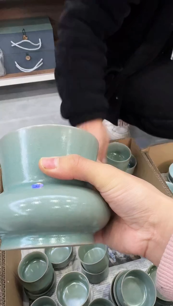 【闪购商品】杯仿古翡翠绿纯手工直口渣斗