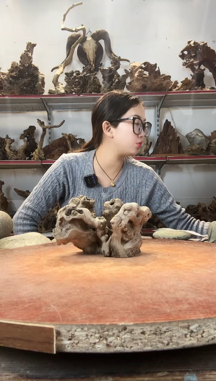 木鶴**術黄荆随型风化镂空底座摆件无漆无蜡