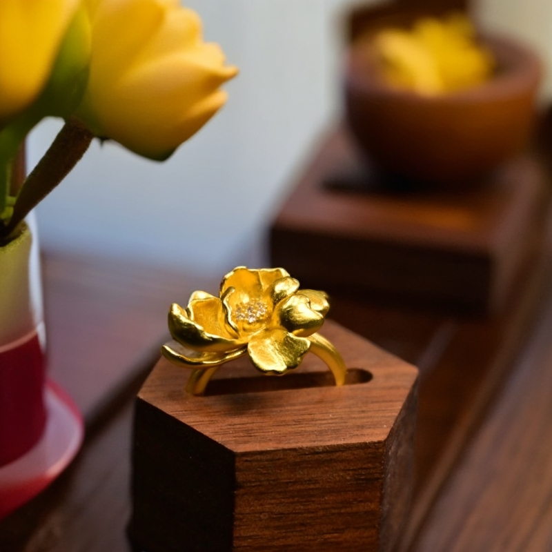 铜合金戒指 铜微镶 牡丹花戒指