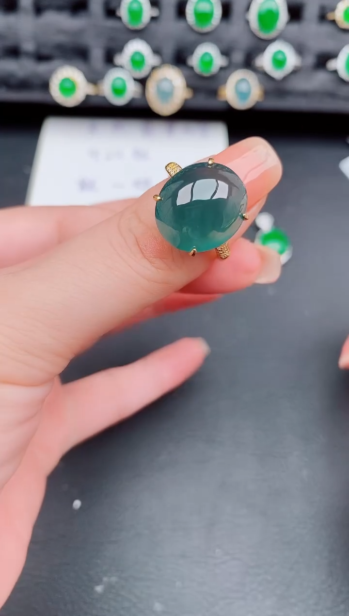 翡翠戒指银S925镶嵌天然a货翡翠597