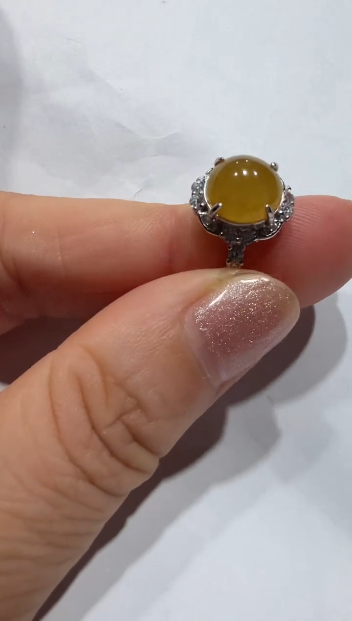 银S925镶嵌戒指翡翠缅甸A货翡翠戒指