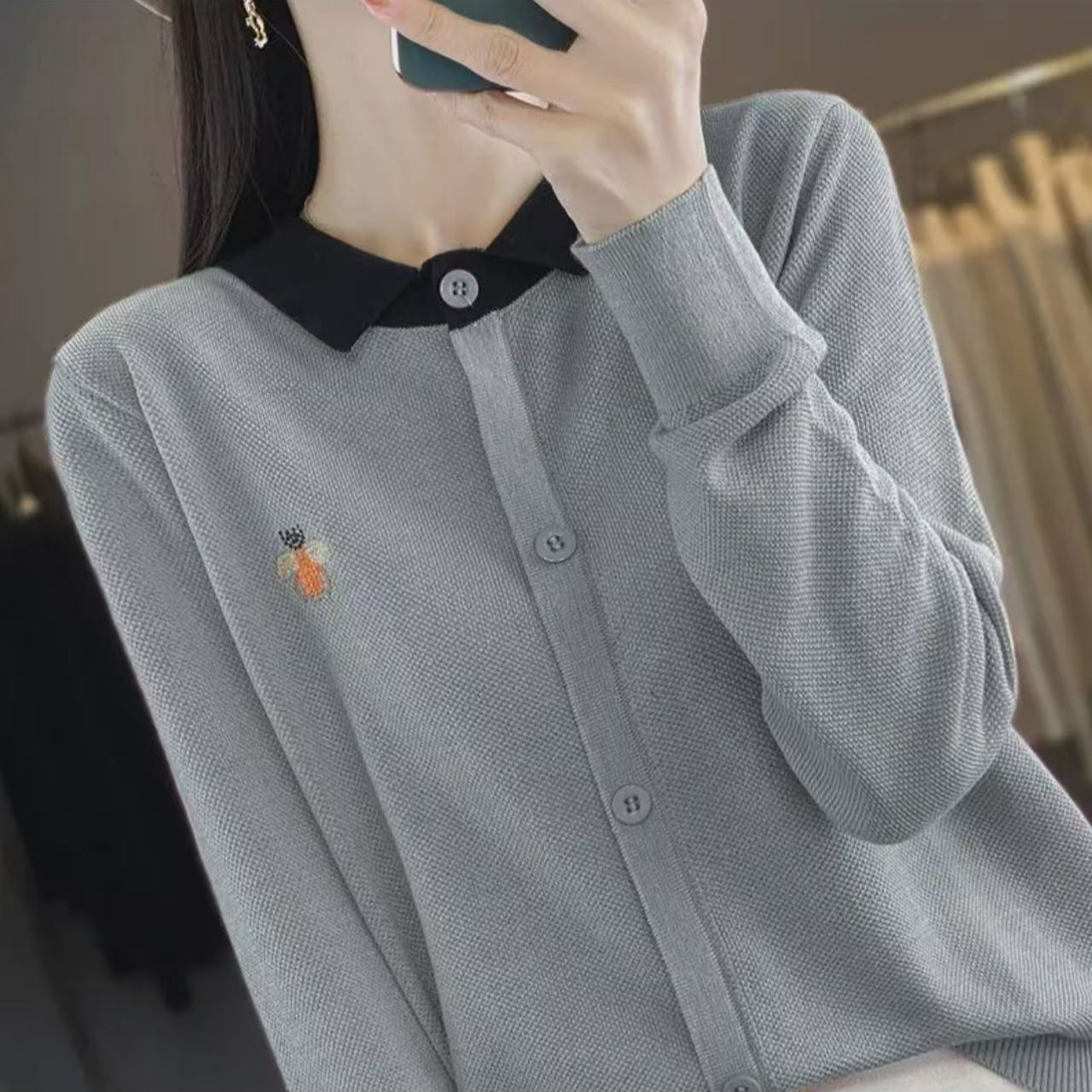 209#小香风假开衫长袖针织衫百搭方领套头2 70